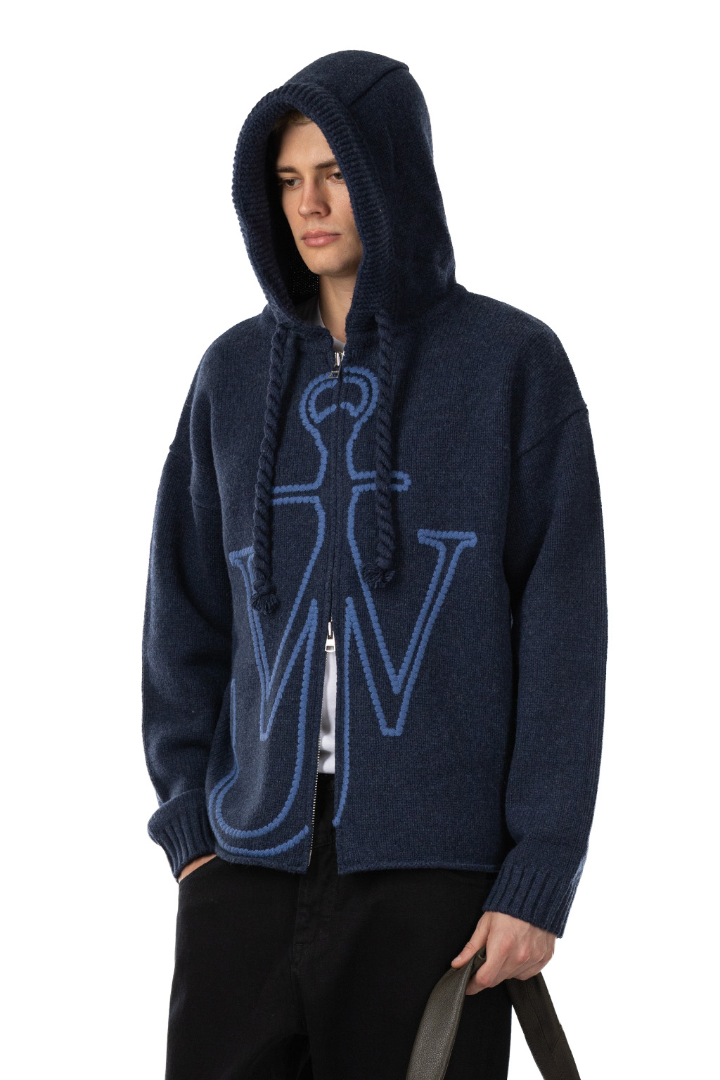 JW Anderson - Anchor Emroidery Zipped Hoodie -Steel Blue